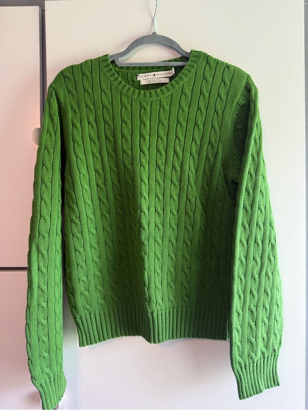 Women’s Vintage Tommy Hilfiger Green Cable Knit Crewneck Sweater